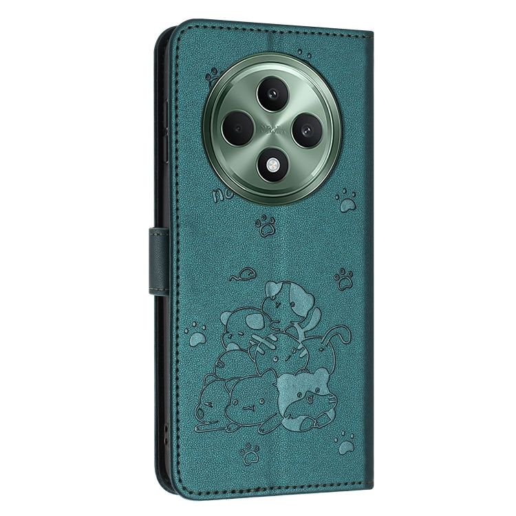 For OPPO Reno12 F 5G Embossed Kitten Phone Leather Case with Lanyard