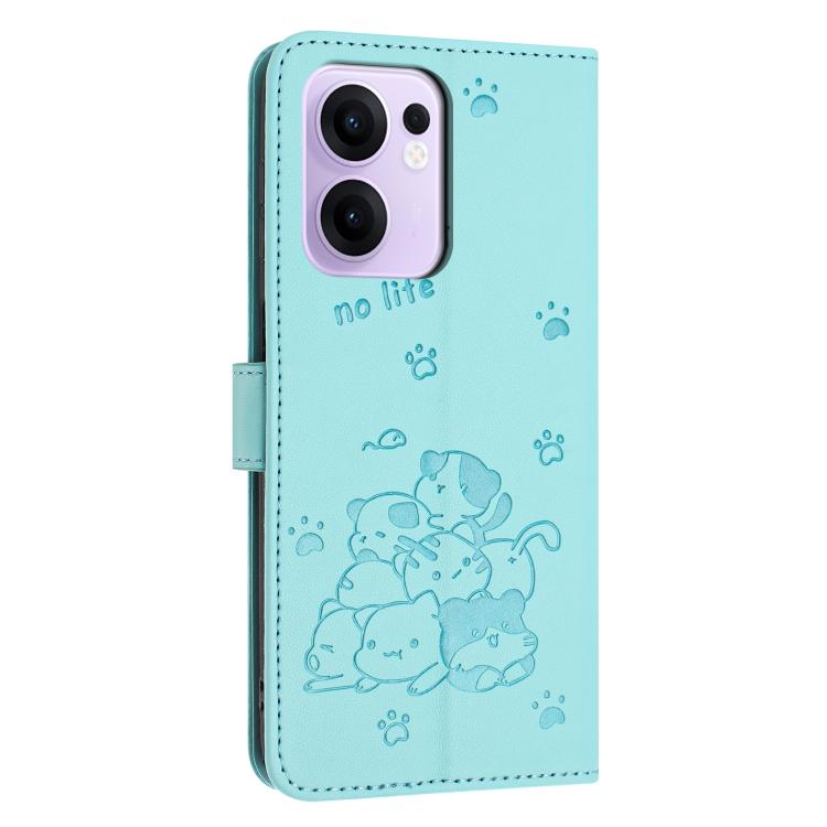 For OPPO Reno13 F 5G / 4G Embossed Kitten Phone Leather Case with Lanyard