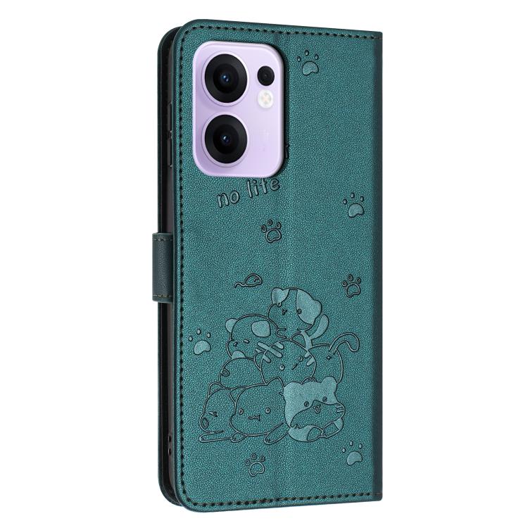 For OPPO Reno13 F 5G / 4G Embossed Kitten Phone Leather Case with Lanyard