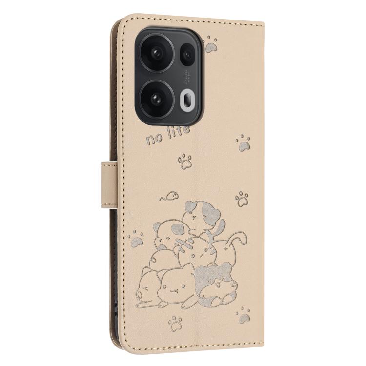 For OPPO Reno13 Pro 5G Global Embossed Kitten Phone Leather Case with Lanyard