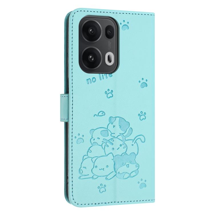 For OPPO Reno13 Pro 5G Global Embossed Kitten Phone Leather Case with Lanyard