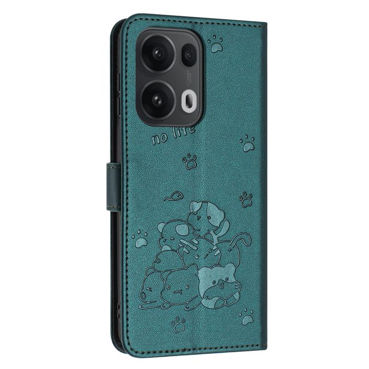 For OPPO Reno13 Pro 5G Global Embossed Kitten Phone Leather Case with Lanyard