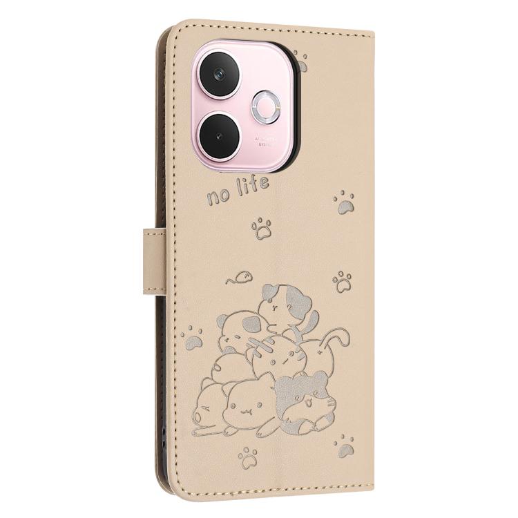 For OPPO A5 Pro 5G Global Embossed Kitten Phone Leather Case with Lanyard