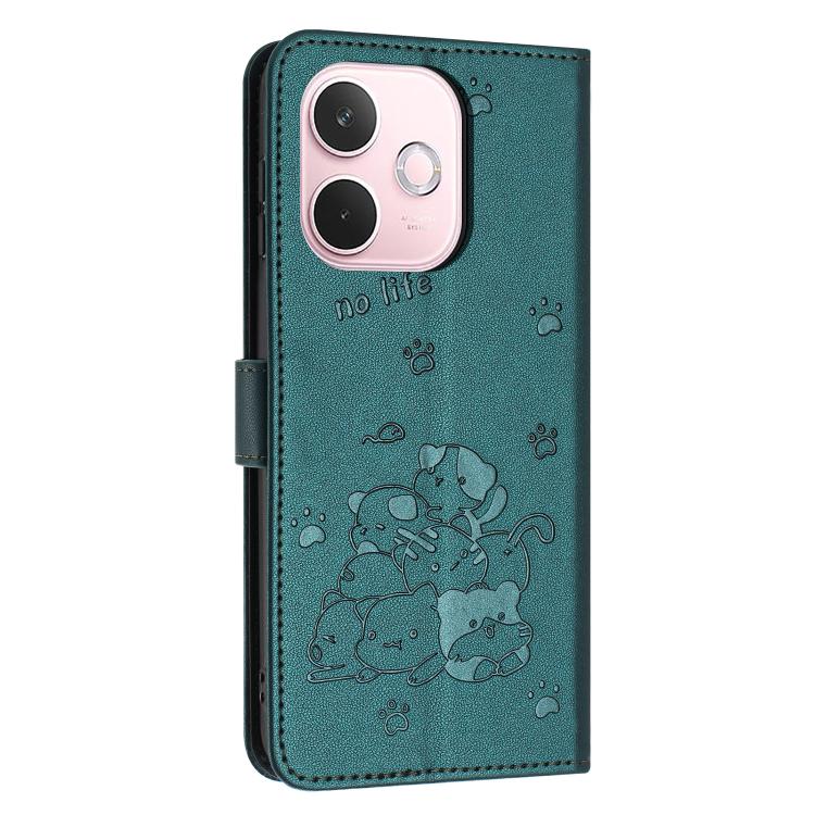 For OPPO A5 Pro 5G Global Embossed Kitten Phone Leather Case with Lanyard