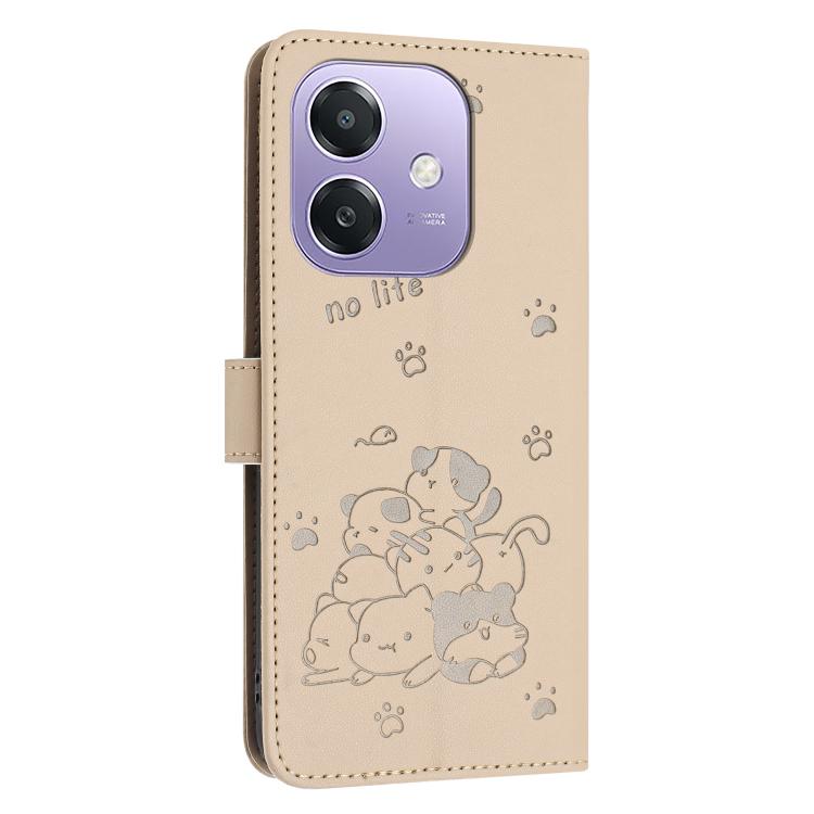 For OPPO A5x 5G Global Embossed Kitten Phone Leather Case with Lanyard