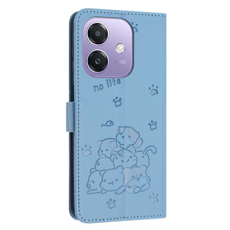 For OPPO A5x 5G Global Embossed Kitten Phone Leather Case with Lanyard
