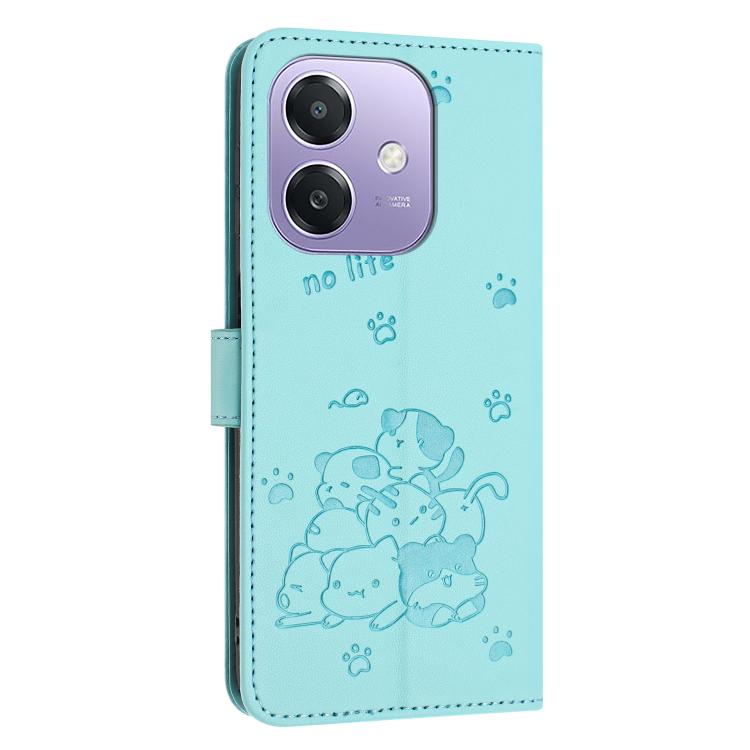 For OPPO A5x 5G Global Embossed Kitten Phone Leather Case with Lanyard
