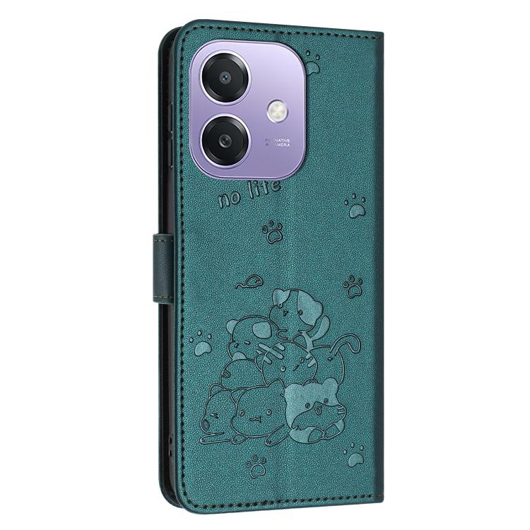 For OPPO A5x 5G Global Embossed Kitten Phone Leather Case with Lanyard