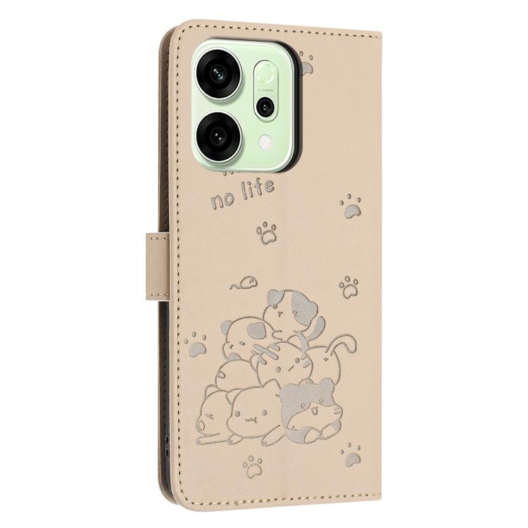 For OPPO Reno14 Pro 5G Global Embossed Kitten Phone Leather Case with Lanyard