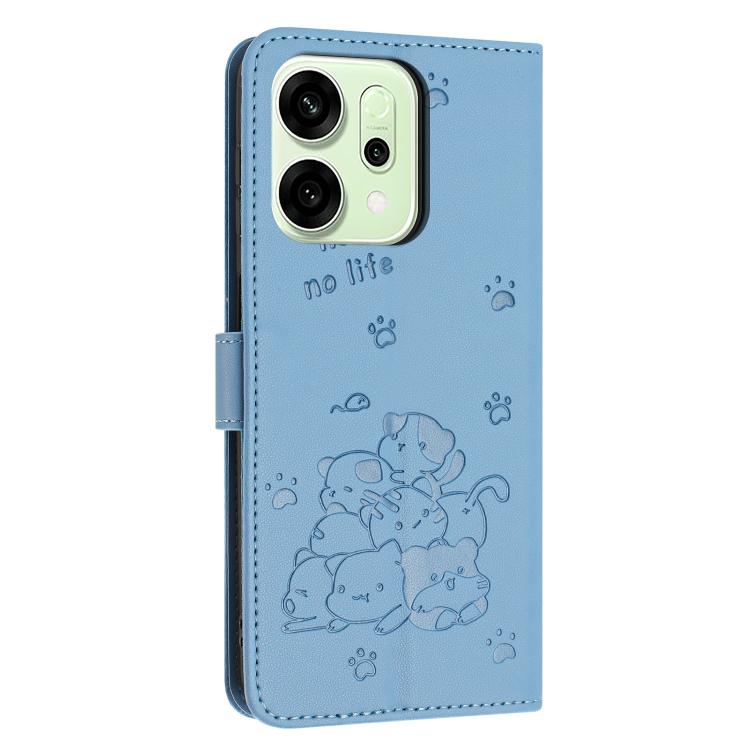 For OPPO Reno14 Pro 5G Global Embossed Kitten Phone Leather Case with Lanyard