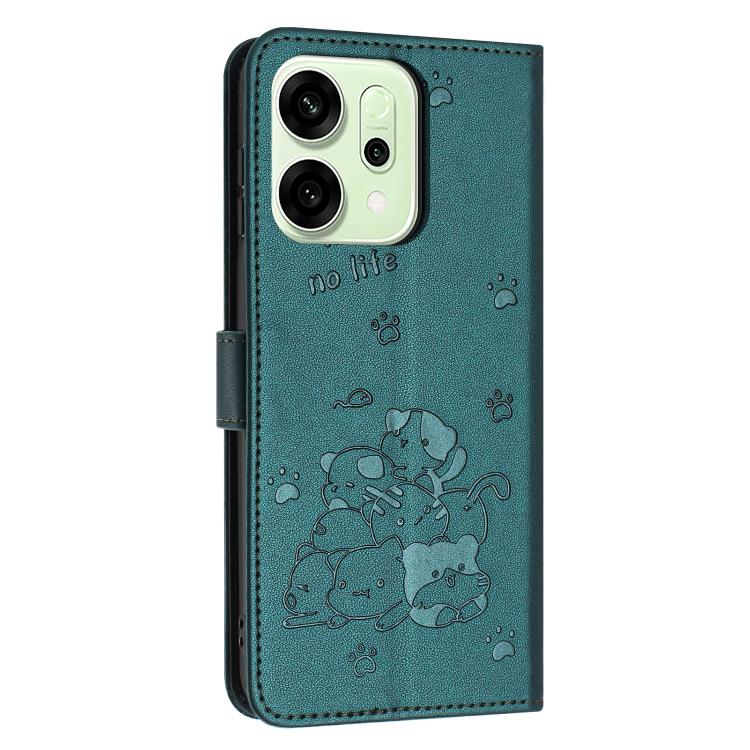 For OPPO Reno14 Global / Reno14 F  5G Embossed Kitten Phone Leather Case with Lanyard