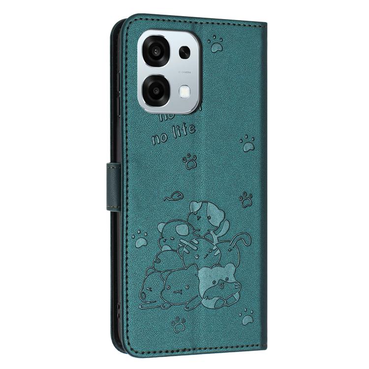 For OPPO F31 5G / A6 Pro 5G Embossed Kitten Phone Leather Case with Lanyard