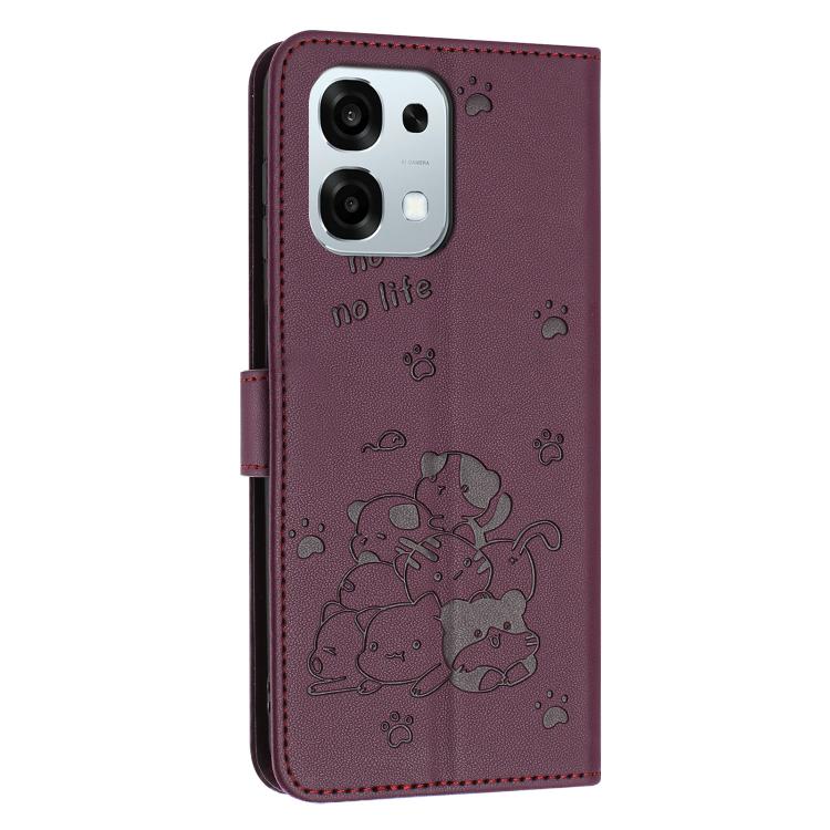 For OPPO F31 5G / A6 Pro 5G Embossed Kitten Phone Leather Case with Lanyard