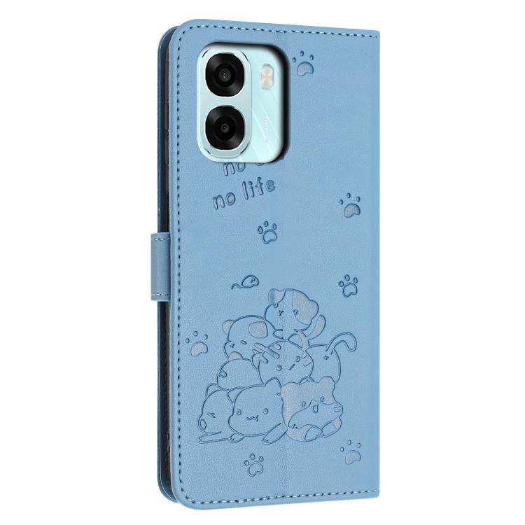 For OPPO A6x 5G / A6 4G / 5G Embossed Kitten Phone Leather Case with Lanyard
