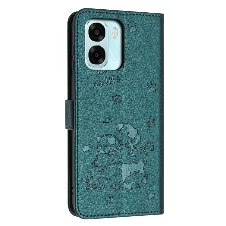 For OPPO A6x 5G / A6 4G / 5G Embossed Kitten Phone Leather Case with Lanyard