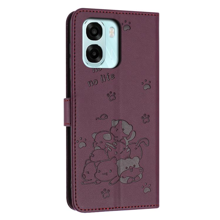 For OPPO A6x 5G / A6 4G / 5G Embossed Kitten Phone Leather Case with Lanyard