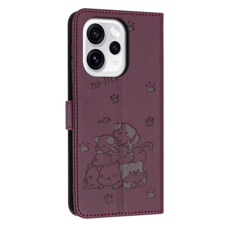 For OPPO Reno15 Pro Max 5G Global Embossed Kitten Phone Leather Case with Lanyard
