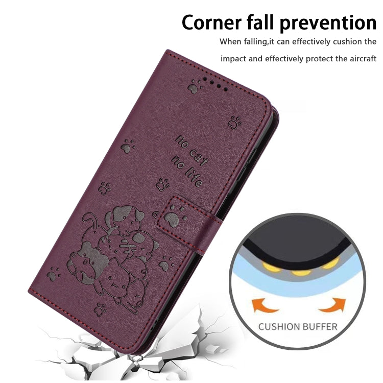 For Google Pixel 7a Embossed Kitten Phone Leather Case with Lanyard