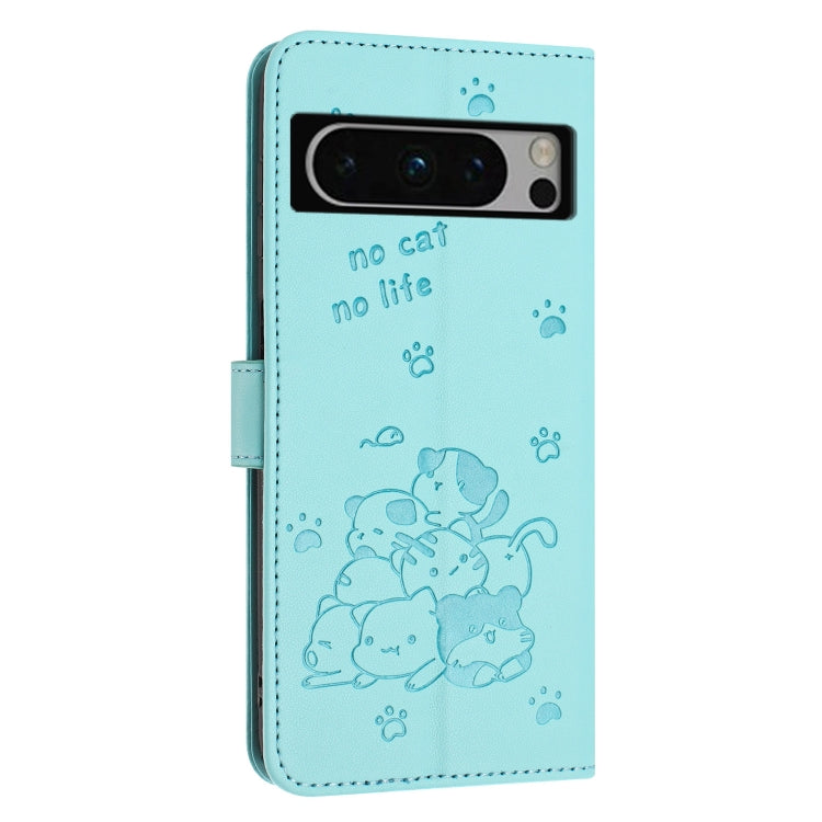 For Google Pixel 8 Pro Embossed Kitten Phone Leather Case with Lanyard