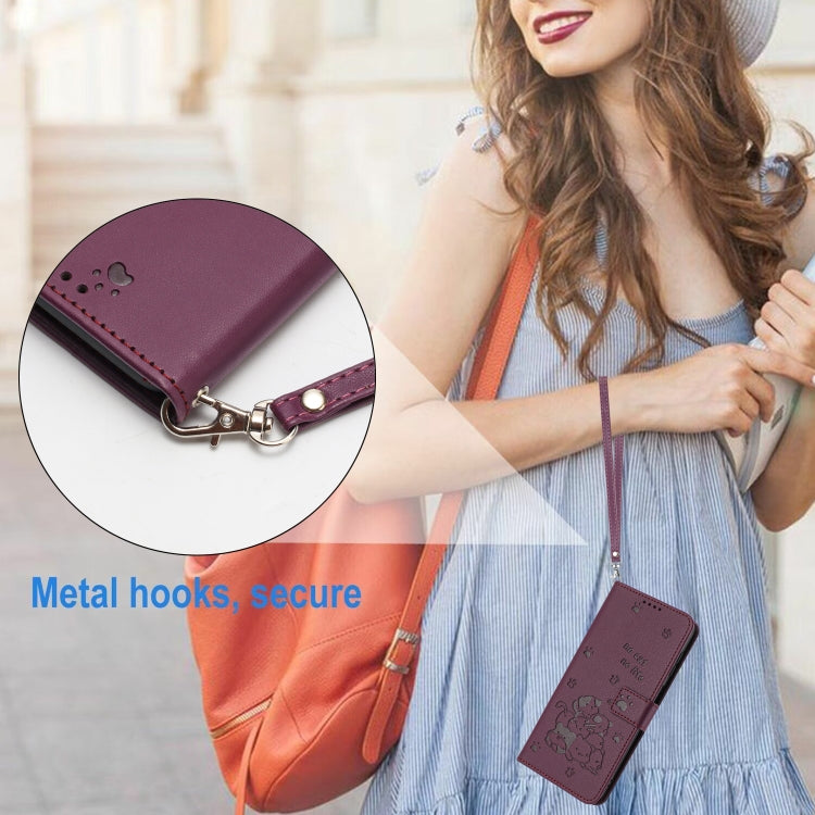 For Google Pixel 8a Embossed Kitten Phone Leather Case with Lanyard