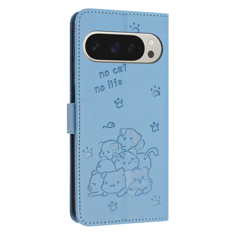 For Google Pixel 10 Pro XL Embossed Kitten Phone Leather Case with Lanyard