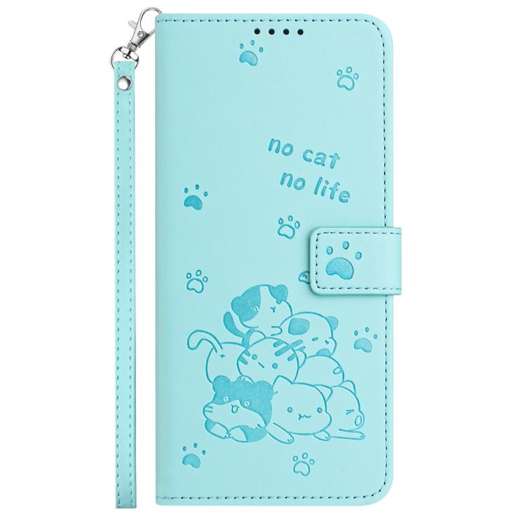For Google Pixel 10a Embossed Kitten Phone Leather Case with Lanyard