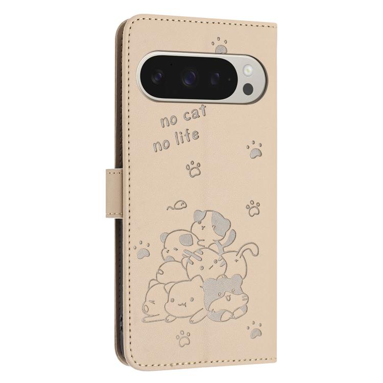 For Google Pixel 11 Pro XL Embossed Kitten Phone Leather Case with Lanyard