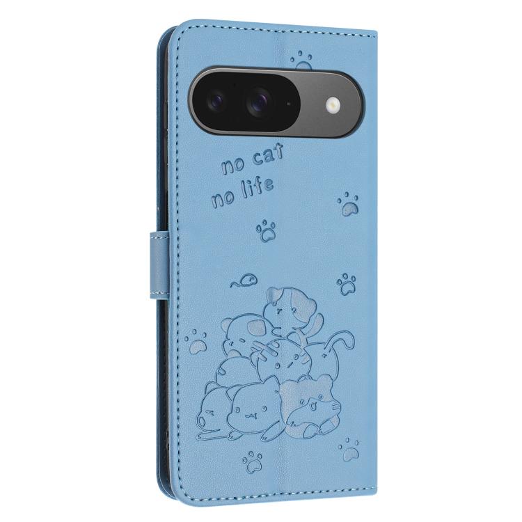 For Google Pixel 11 / 11 Pro Embossed Kitten Phone Leather Case with Lanyard