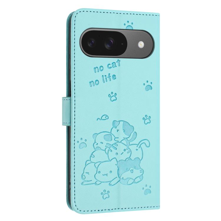 For Google Pixel 11 / 11 Pro Embossed Kitten Phone Leather Case with Lanyard