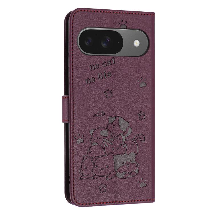 For Google Pixel 11 / 11 Pro Embossed Kitten Phone Leather Case with Lanyard
