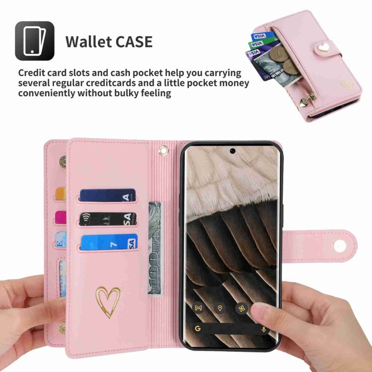 For Google Pixel 7 Pro POLA Love Multi-Card Slots Zipper Wallet Leather Phone Case
