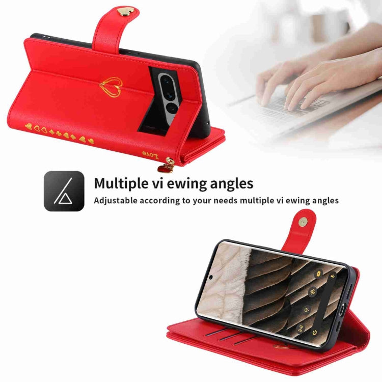 For Google Pixel 7 Pro POLA Love Multi-Card Slots Zipper Wallet Leather Phone Case