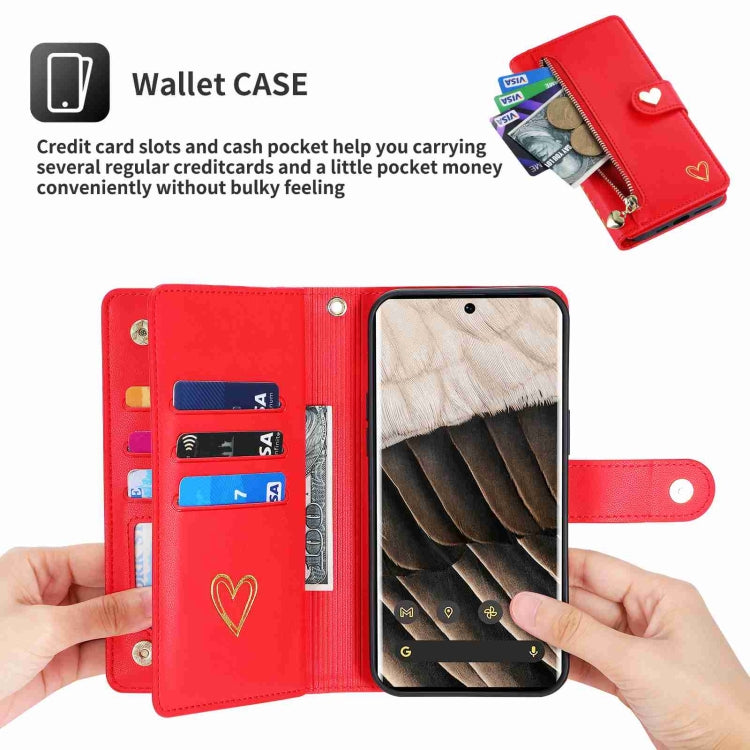 For Google Pixel 7 Pro POLA Love Multi-Card Slots Zipper Wallet Leather Phone Case