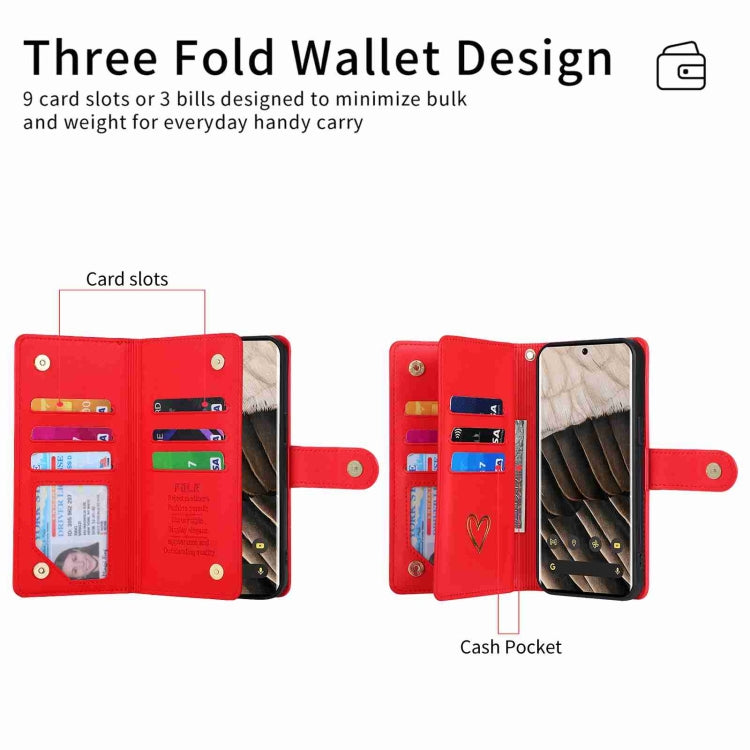 For Google Pixel 7 Pro POLA Love Multi-Card Slots Zipper Wallet Leather Phone Case
