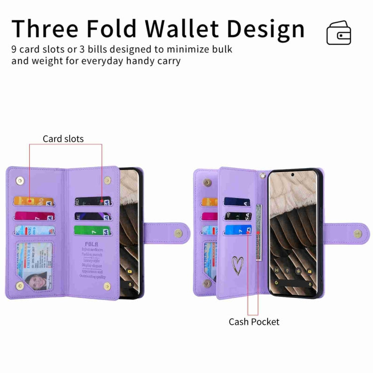 For Google Pixel 7 Pro POLA Love Multi-Card Slots Zipper Wallet Leather Phone Case