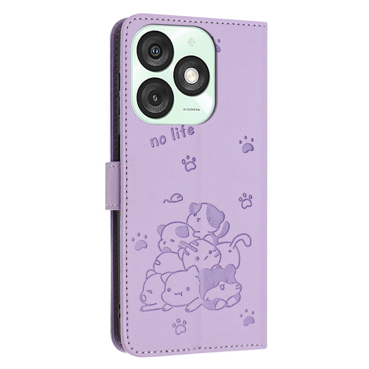For itel A50 Embossed Kitten Phone Leather Case with Lanyard