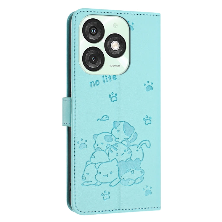 For itel A50 Embossed Kitten Phone Leather Case with Lanyard