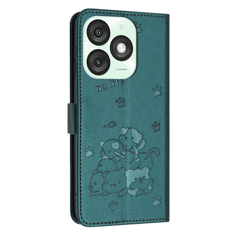 For itel A50 Embossed Kitten Phone Leather Case with Lanyard