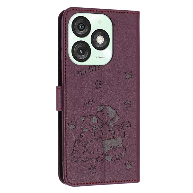 For itel A50 Embossed Kitten Phone Leather Case with Lanyard
