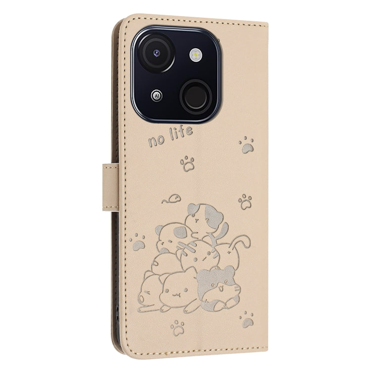 For itel A50C Embossed Kitten Phone Leather Case with Lanyard