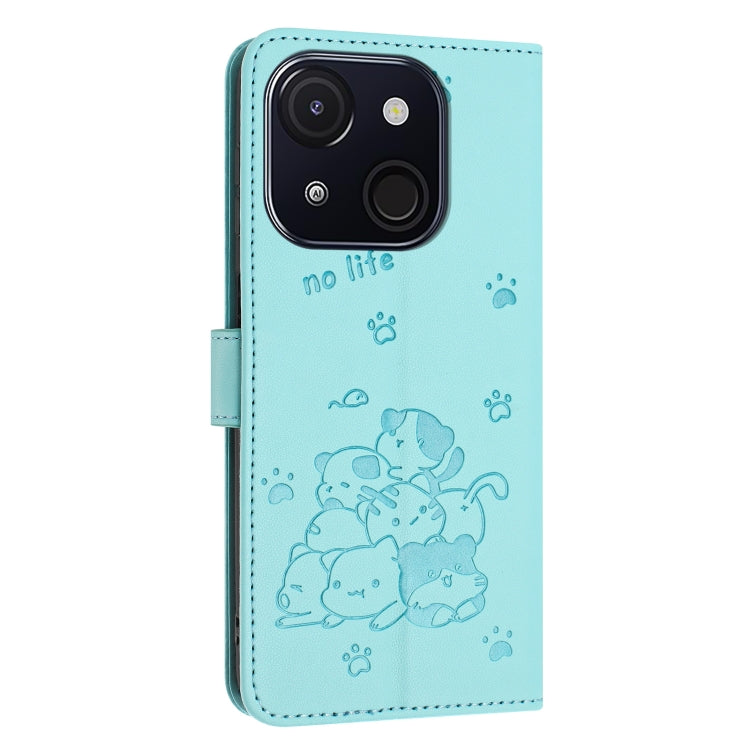 For itel A50C Embossed Kitten Phone Leather Case with Lanyard