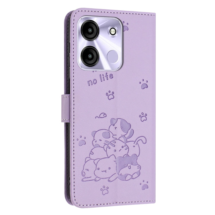 For itel A60 / A60s Embossed Kitten Phone Leather Case with Lanyard