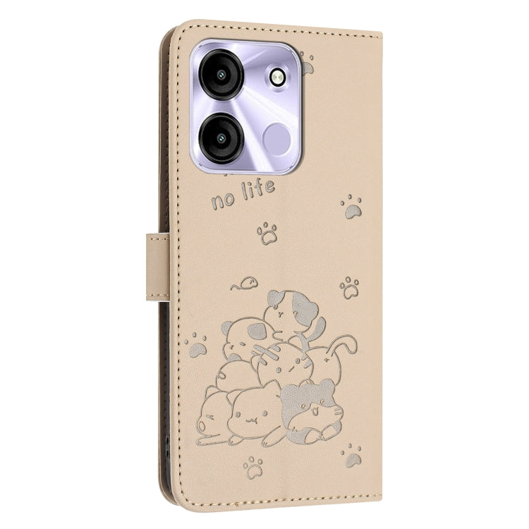 For itel A60 / A60s Embossed Kitten Phone Leather Case with Lanyard