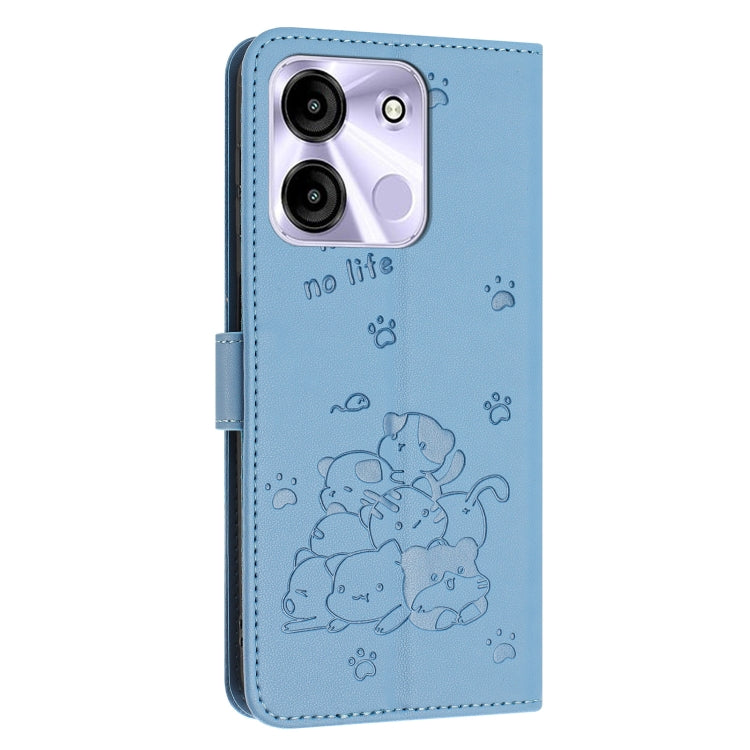 For itel A60 / A60s Embossed Kitten Phone Leather Case with Lanyard