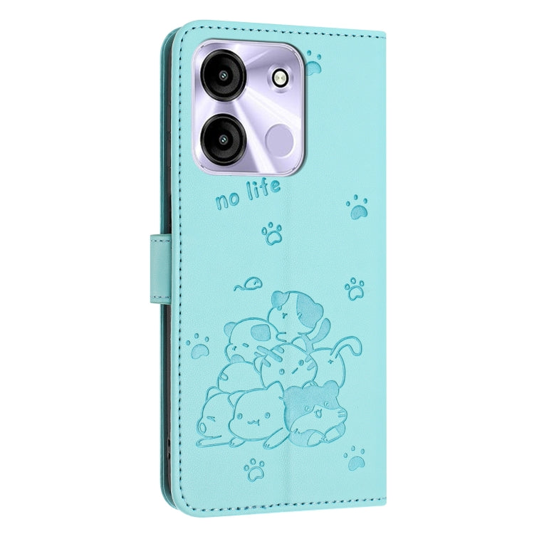 For itel A60 / A60s Embossed Kitten Phone Leather Case with Lanyard