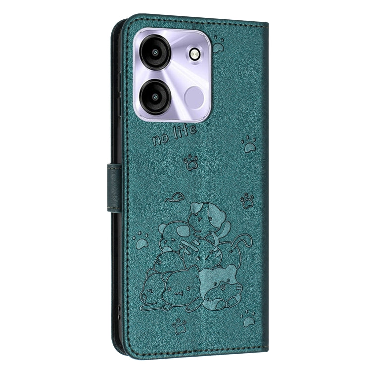 For itel A60 / A60s Embossed Kitten Phone Leather Case with Lanyard