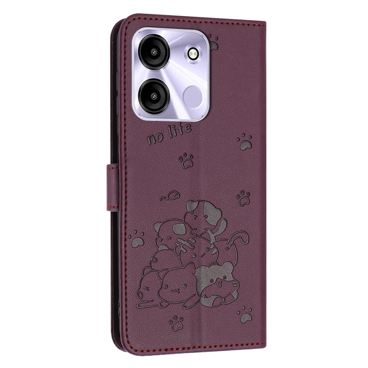 For itel A60 / A60s Embossed Kitten Phone Leather Case with Lanyard