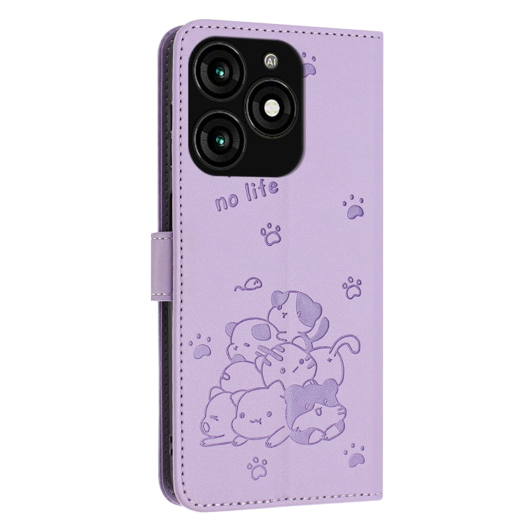 For itel A70 Embossed Kitten Phone Leather Case with Lanyard