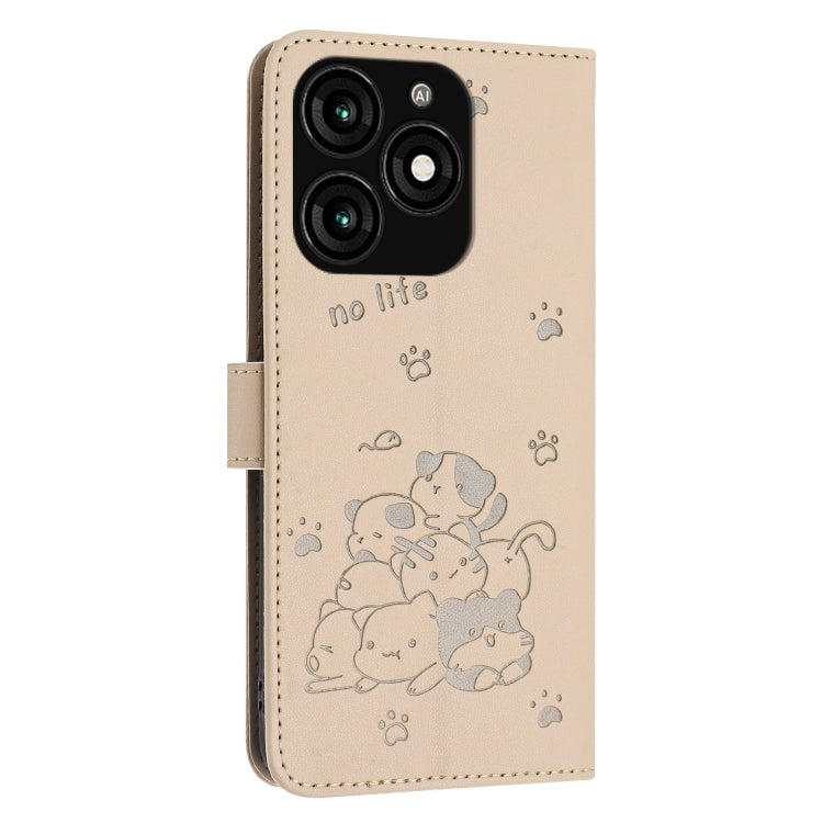 For itel A70 Embossed Kitten Phone Leather Case with Lanyard