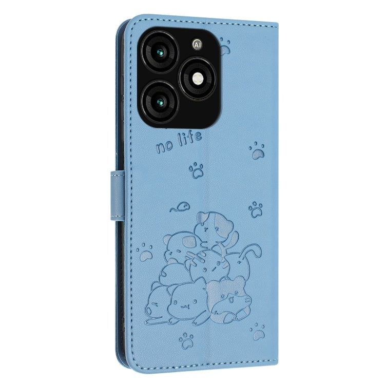 For itel A70 Embossed Kitten Phone Leather Case with Lanyard